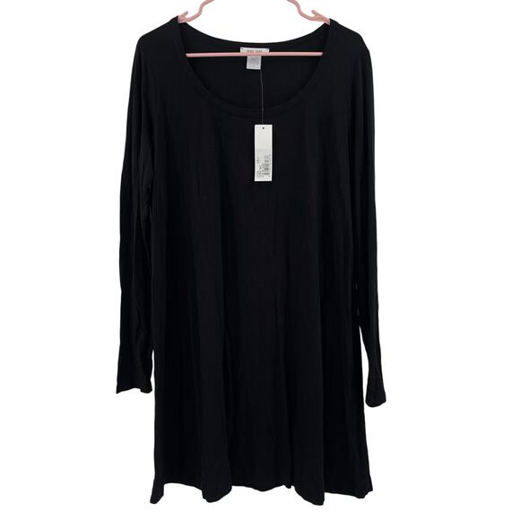 JOAN VASS Tunic Top Size 2 (US 12/14) Black NWT Stretch Long Sleeve Scoop Neck - Picture 2 of 12